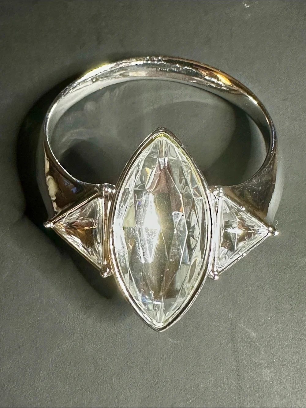 Ring Style Brooch Pin Clear Marquise Rhinestone Silver Tone Vintage Inspired
